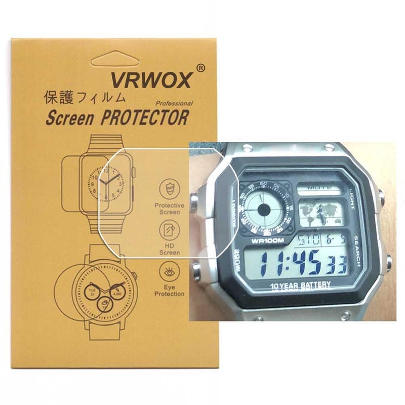 VRWOX [5 قطع] واقي شاشة TPU لساعات AE-1200/AE-1300، واقي شاشة تغطية كاملة لساعات AE-1200/AE1200WH-1A/AE1200WHD-1A، شفاف عالي الدقة مضاد للفقاعات ومضاد للخدوش - Image 1